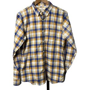 Hollister Shirt Long Sleeve Button Down Collar Blue Plaid Stretch Men Medium‎